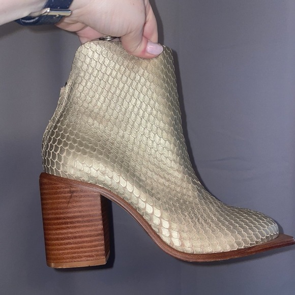 Wal & Pai LA Bolan Square Toe Boot Gold Reptile Women's 39 EU 9 US Brazil - Picture 11 of 13